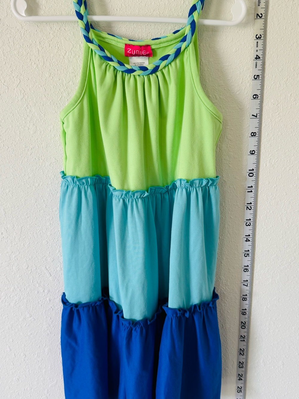 Zunie Neon Green, Aqua & Royal Blue Tiered Summer Dress Size S 6/6X
